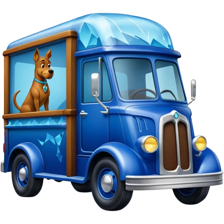 shiny crushed-dark-blue crystal body frozen Scooby Doo 1912 antique long-wheelbase cab over durable trails low rider moving truck  emoji