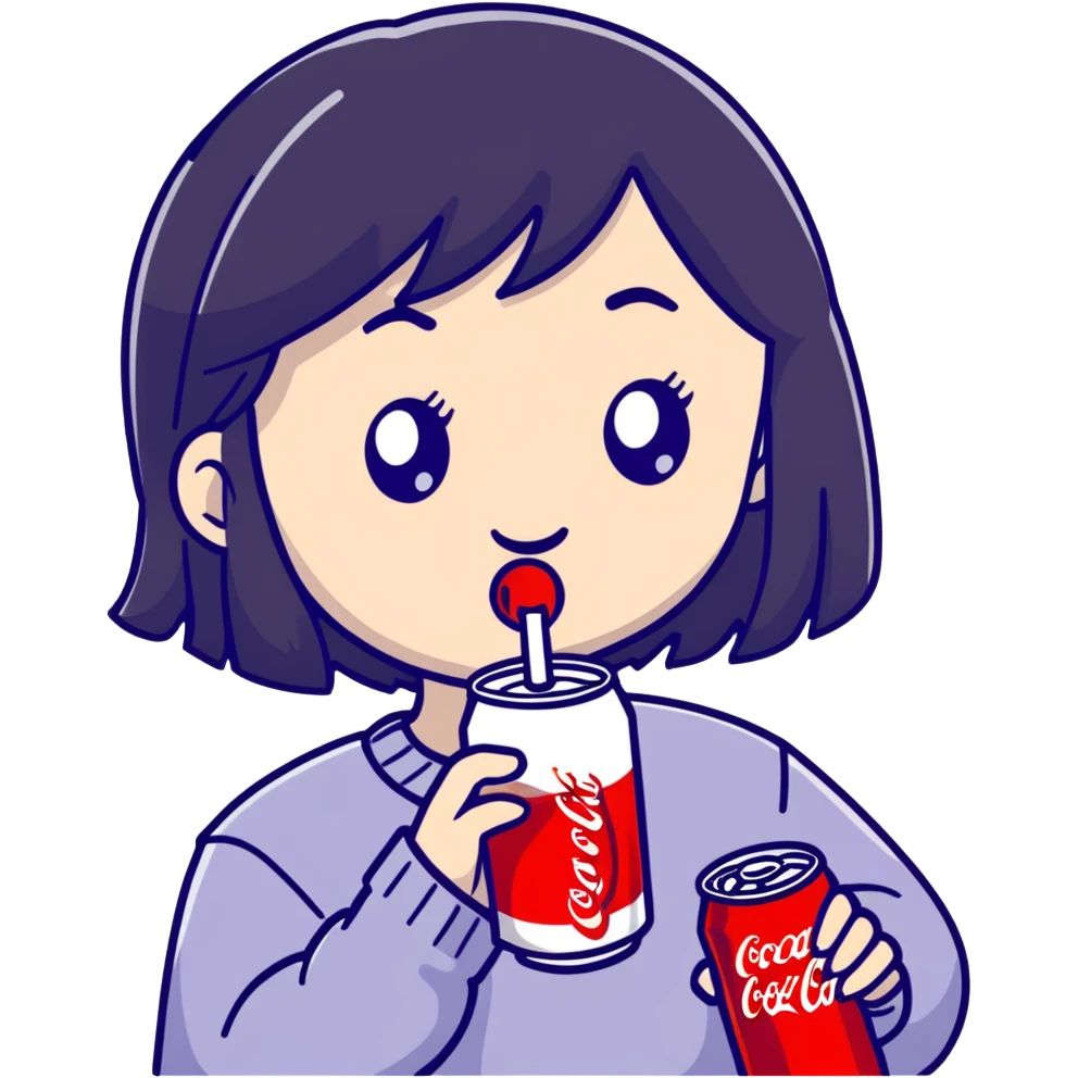 cute girl with black hair drinking coca cola emoji