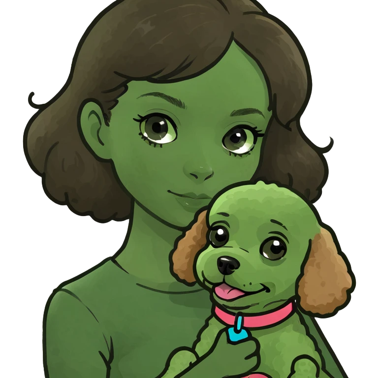 Brunette girl holding a toy poodle  emoji