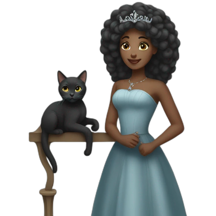 Black princess with a grey cat emoji