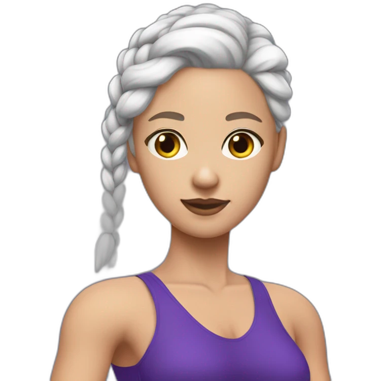 white hair women, boxer braids and purple blue leotard emoji