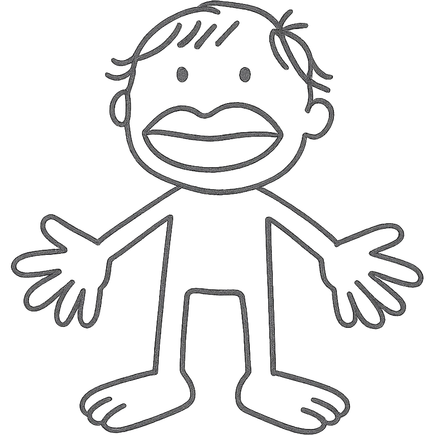 hand-drawn outlined human with big lips, hands, and feet emoji