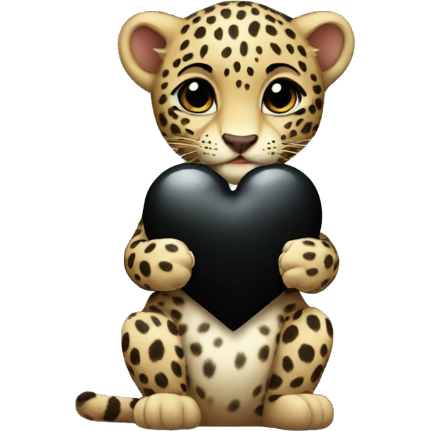 Baby leopard holding a black heart emoji
