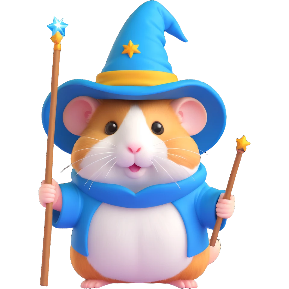 A magical hamster with a wizard hat and wand emoji