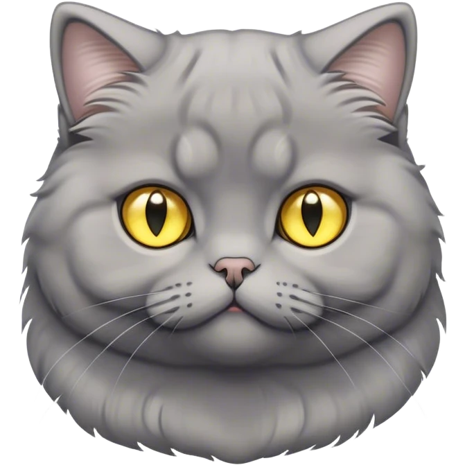 Cinematic Adorable Fluffy Grey Scottish Fold Cat Portrait Emoji, Adorable folded ears perched atop its soft, round head, head tilted cutely with big, sparkling yellow eyes, soft grey fur with darker points on the ears, face, and paws, Simplified yet irresistibly adorable features, highly detailed, glowing with a soft, warm glow, high shine, affectionate and playful, stylized with a touch of whimsy, bright and endearing, soft glowing outline, capturing the essence of a curious and loving kitten with the signature charm of a Scottish Fold's unique folded ears, so cute it feels like it could leap out of the screen and snuggle up for a cuddle! emoji
