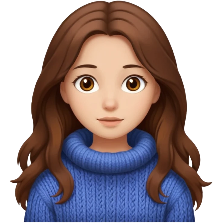 Cozy girl with long brown hair and brown eyes emoji