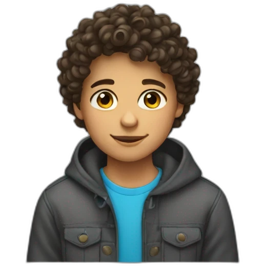13 year old boy with curly brown hair emoji