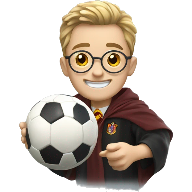 Happy Harry Potter with soccer ball in his hand emoji
