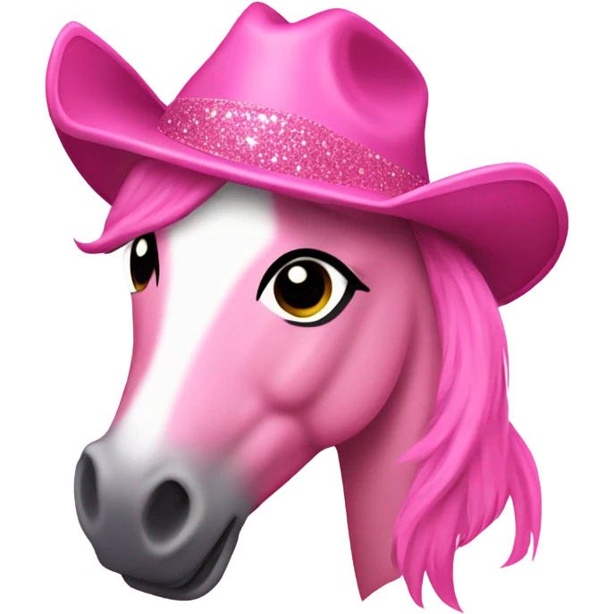 Pink sparkly pony with a pink cowgirl hat  emoji
