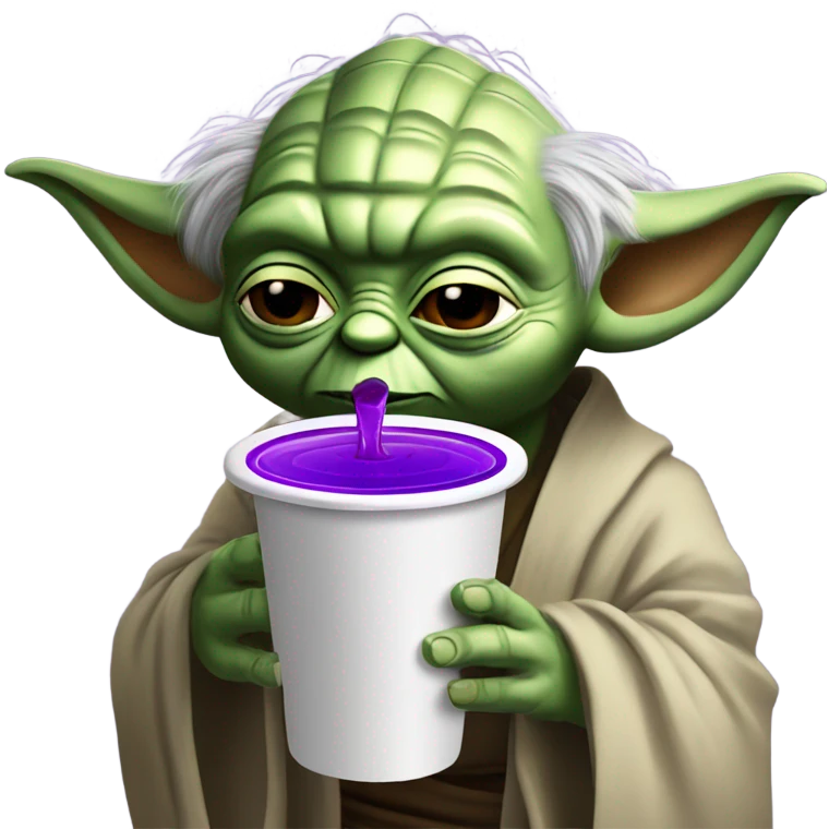 Yoda drinking purple juice in a styrofoam cup ￼ emoji