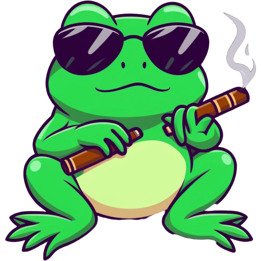 detailed frog with ray bans, satisfied, smoking a cigar emoji