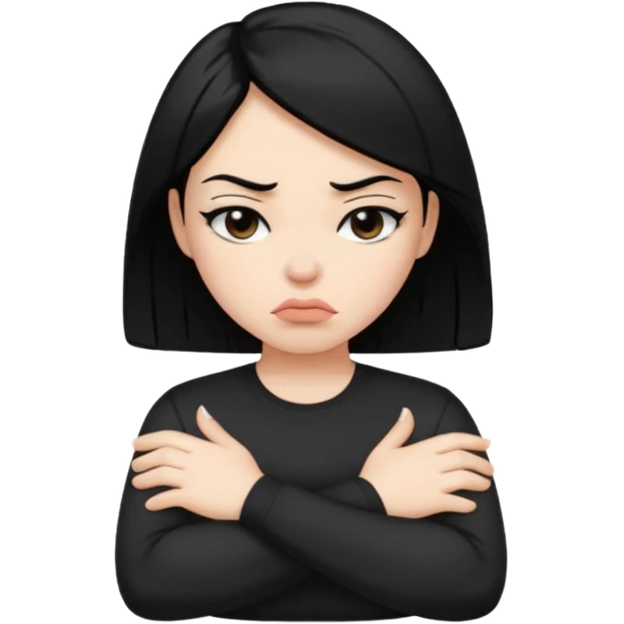 pouty/sad arms crossed emoji woman with black hair emoji