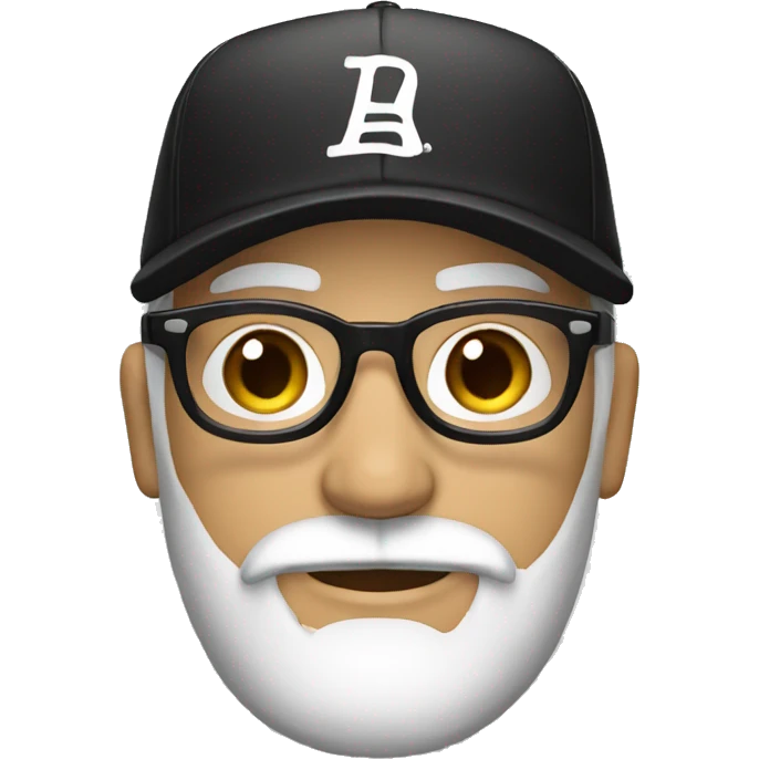 Create an emoji of a man with white beard wearing a black baseball cap and glasses emoji