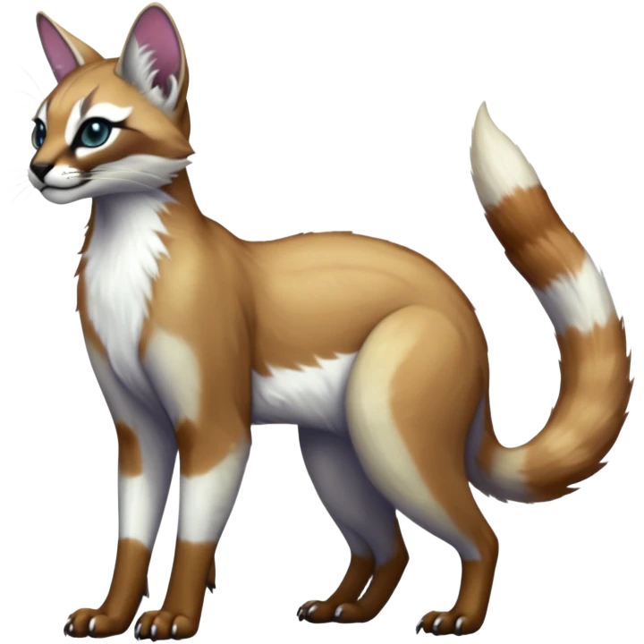 iridescent white glorious divine exotic cute cool beautiful shiny beautiful fantasy-caracal-civet-genet-sergal-vernid-Cacomistle-oncilla-animal-Fakémon-hybrid-fursona (full body) emoji