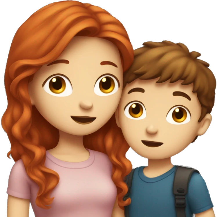 Red hair girl kissing brown haired boy emoji