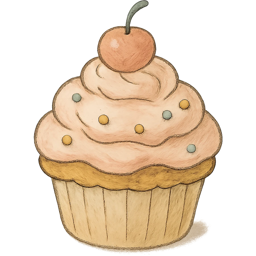 icon of a cupcake, soft colors, whimsical, ghibli style emoji