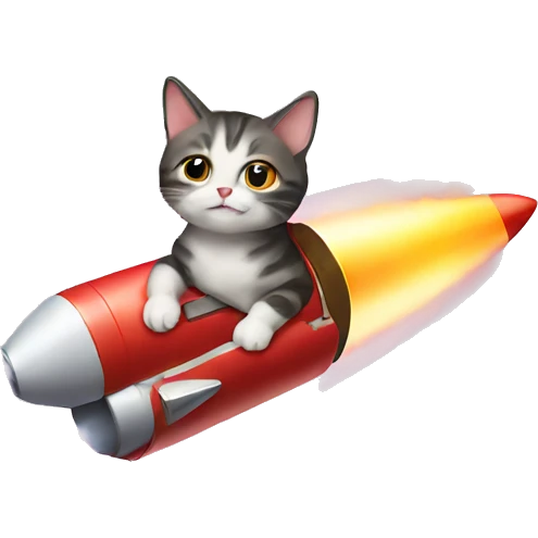tiny cat riding a rocket emoji