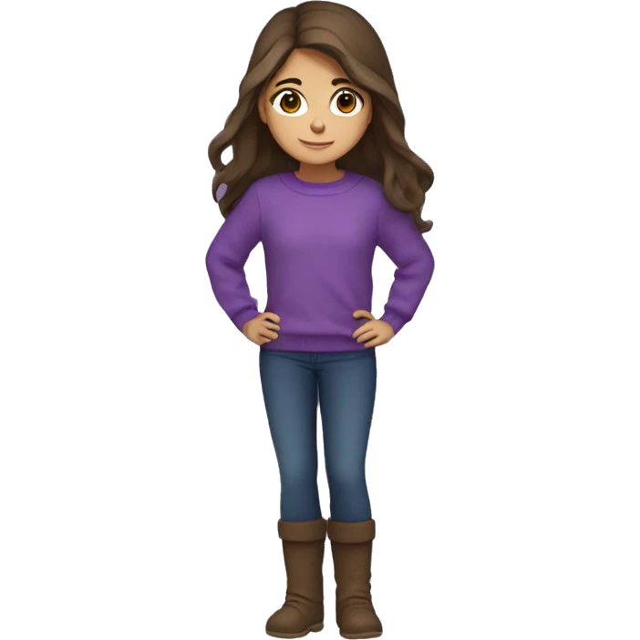 winter, christmas, hispanic, long brown hair, girl, brown eyes, child, full body, purple sweater emoji
