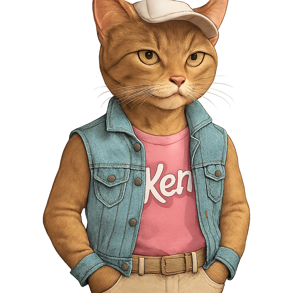 a confident cat dressed like Ken in trendy clothes emoji