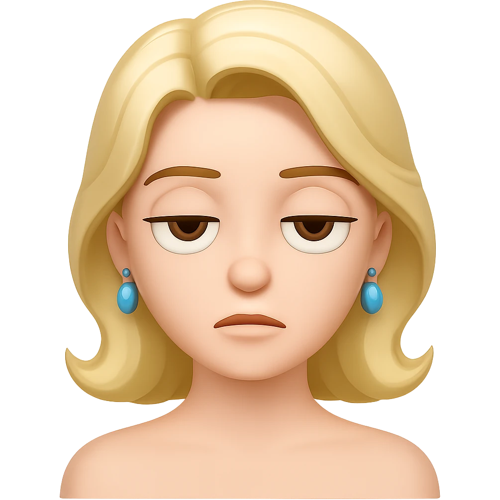 Change her facial expression to bored, with uninterested eyes and a neutral mouth, in the same style as the reference image. emoji