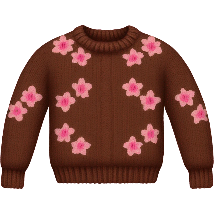 Knit brown sweater with pink floral design emoji