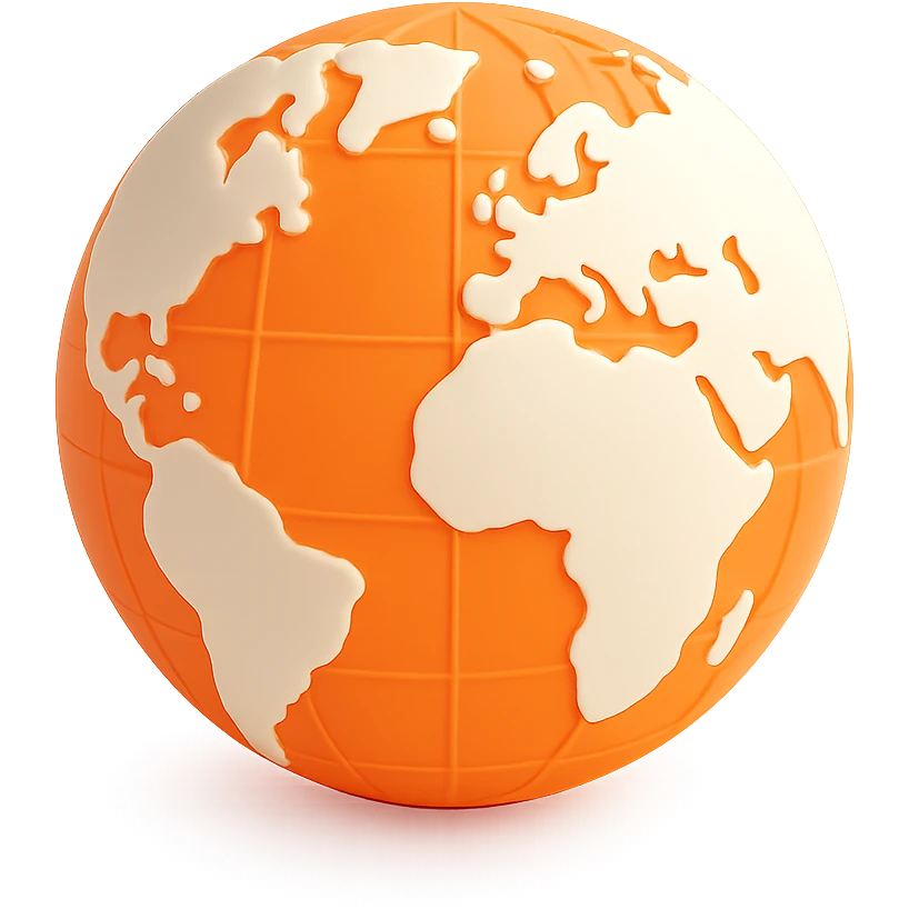 3D orange globe icon with white land, modern style, with grid lines emoji