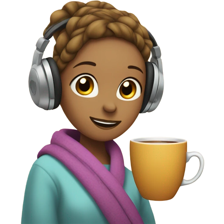 reahead girl in a blanket with tea and headphones  emoji