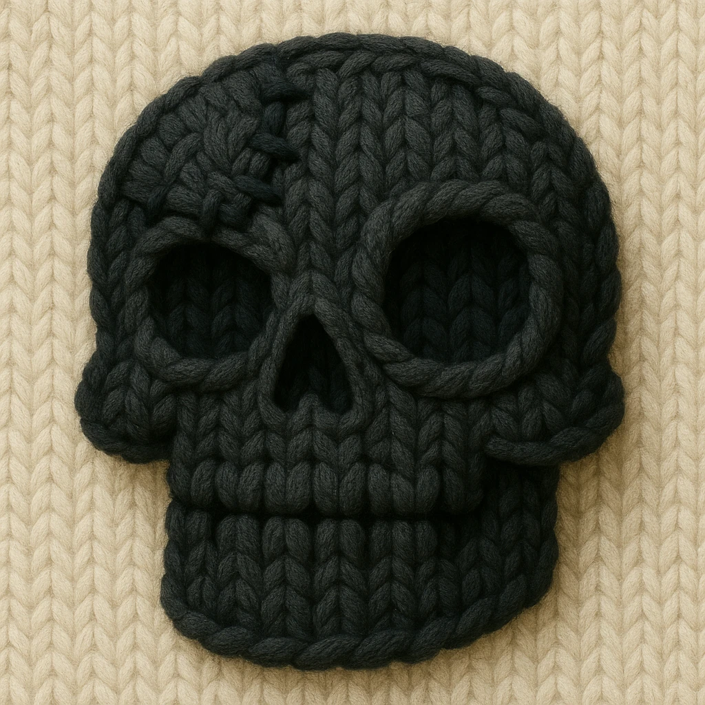 gothic object, textured and mysterious, knitted patch style emoji