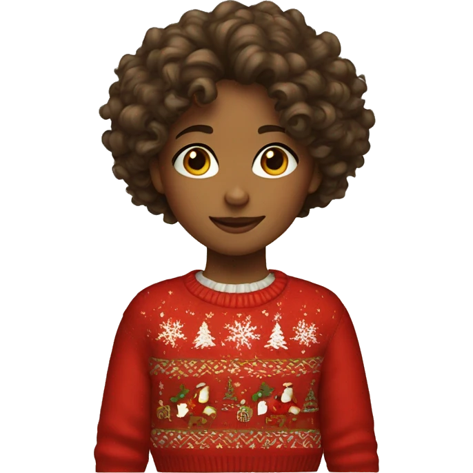 girl with curly hair and a christmas sweater emoji