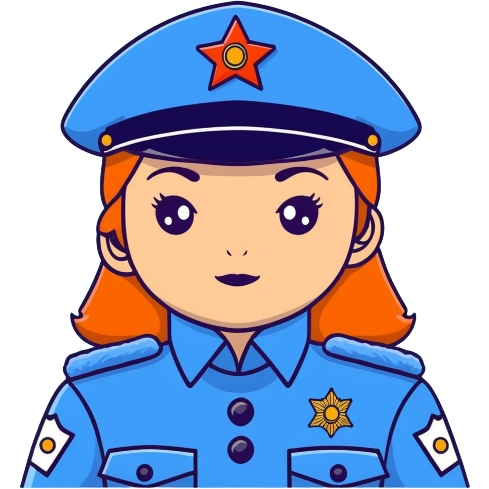Female Russian police officer with traditional Russian police fur hat and blue uniform emoji