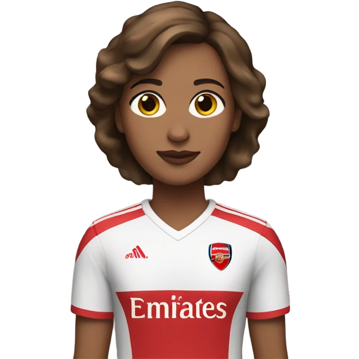 Pretty woman with short brown hair wearing an Arsenal jersey emoji