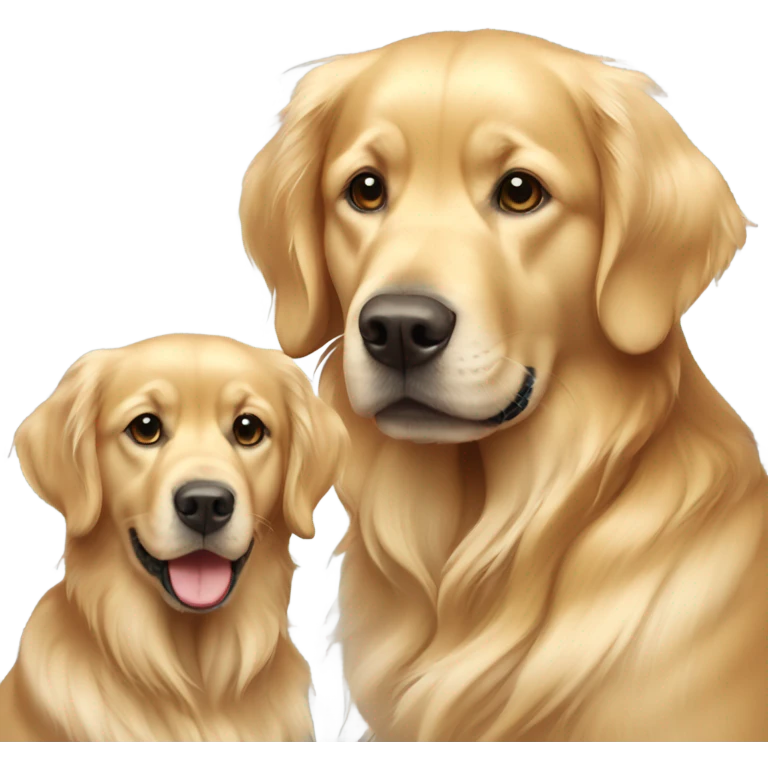 2 golden retrievers. 1 is taller and skinnier. The other is more normal size with lighter hair emoji