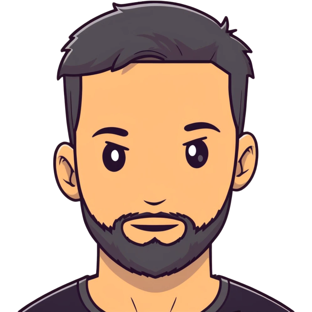 young man with wheatish skin, beard, age 24, wearing black tshirt emoji