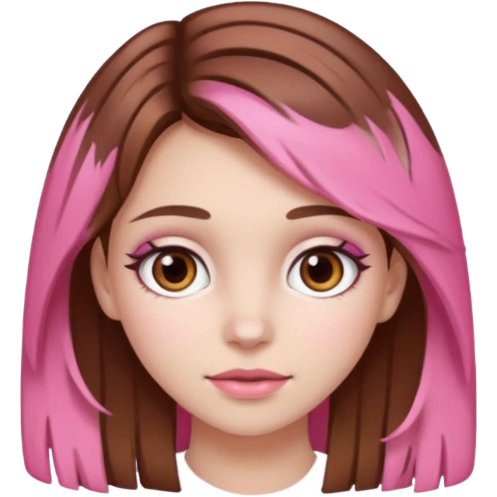 white skined girl with brown hair and brown eyes and pink highlights emoji