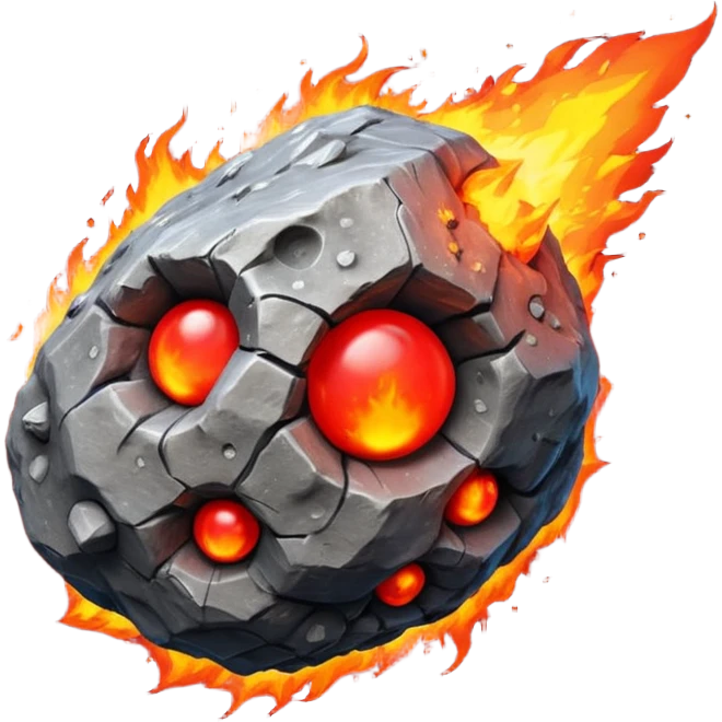 3D render of Meteor, miniature weather phenomenon, volumetric particle effects, rocky asteroid with a fiery red tail, elemental energy, emoji style, isolated on white background --v 6.0. emoji