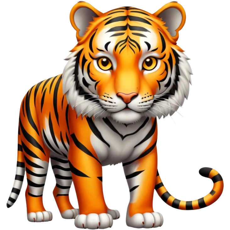 cinematic- noble-tiger-realistic-full-body-standing-emoji,-massive-striped-frame-exuding-power-and-grace,-bold-orange-fur-with-thick-black-stripes,-head-tilted-dramatically,-piercing-yellow-eyes-focused-intensely,-simplified-yet-realistic-focused-features,-highly-detailed,-glowing-with-an-almost-sarcastic-glow expressive eyes emoji