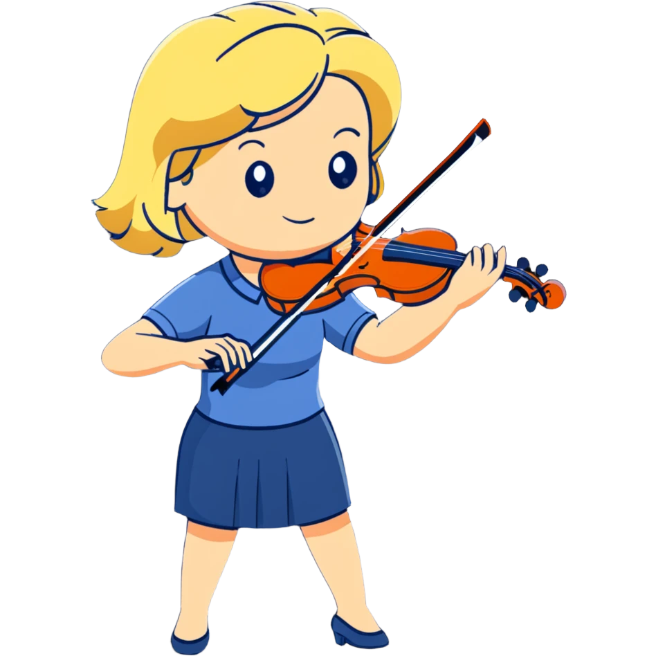 Full body of middle-aged blonde woman playing violin, standing position emoji