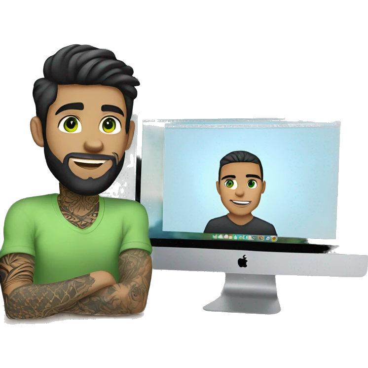 male, light skin, dark short hair, green eyes, beard and arm tattoos works on macbook male, light skin, dark short hair, green eyes, beard and arm tattoos works on macbook emoji