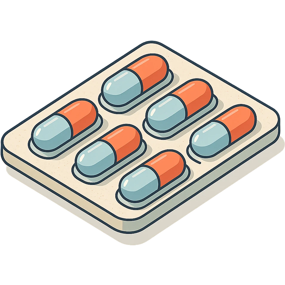 tablet in blister pack, 2D isometric style, minimalist background, detailed, soft shadows and highlights, transparent background emoji