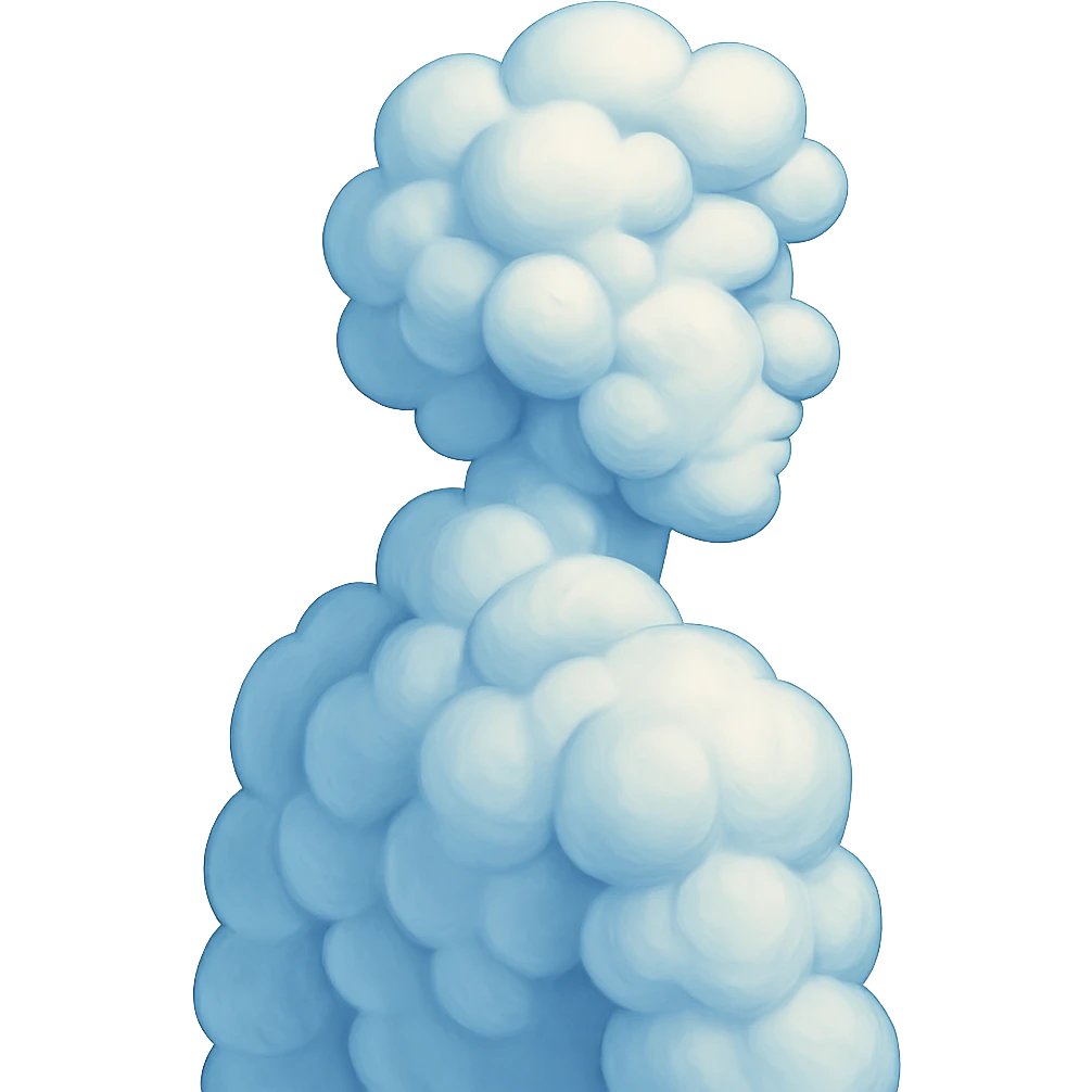 person fully made of voluminous cartoon clouds, shoulder view, looking straight emoji
