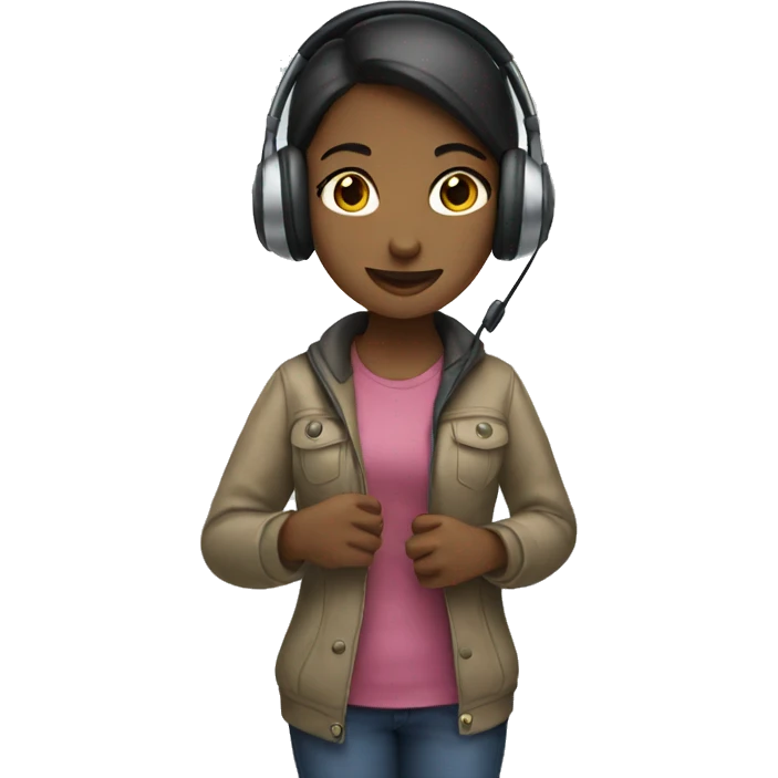 Girl standing holding headphones emoji