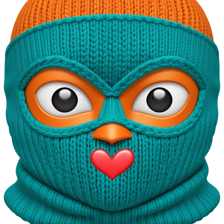 teal and orange ski mask with heart eyes emoji