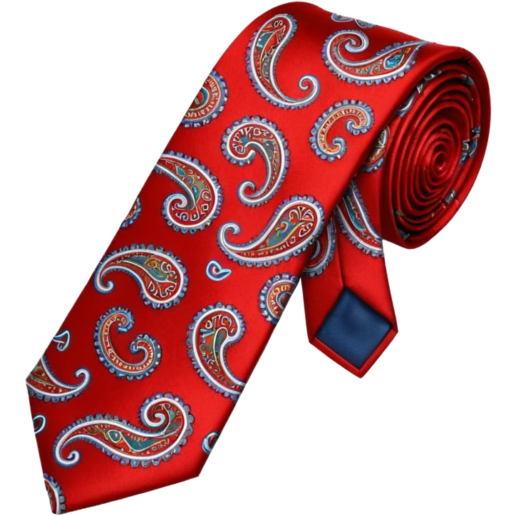 Tie, red, paisley pattern rolled emoji