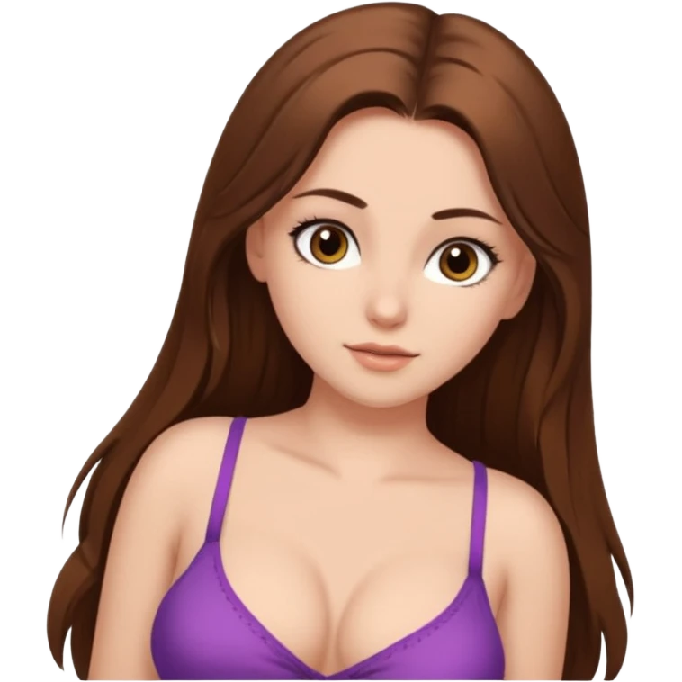 девушка с длинными коричневыми волосами и карими глазами и густыми ресницами с сиськами и небольшим животиком, фото по пояс emoji