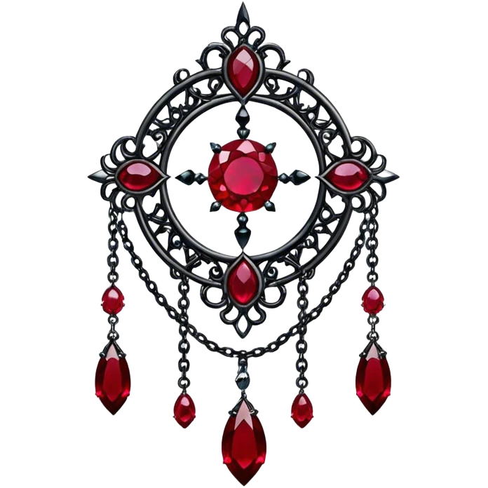 Epic gothic Hanging suncatcher, chains with shiny sparkly with ruby-gemstones and obsidian-gemstones,  emoji