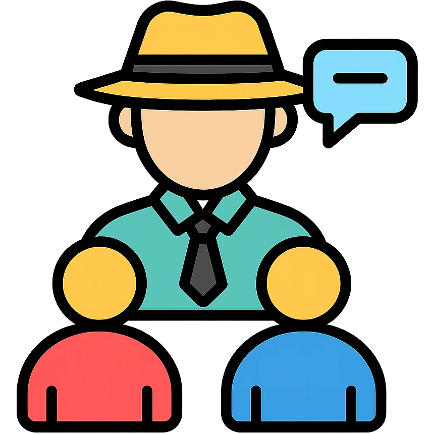 color outline icon of a tour guide with a hat speaking in front of tourists emoji