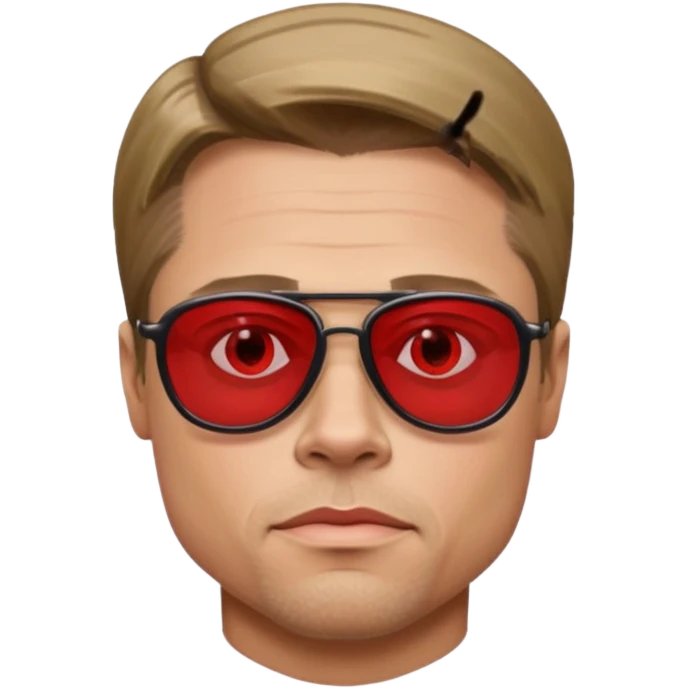 Brad Pitt, wearing dark glasses with red lenses, very serious emoji