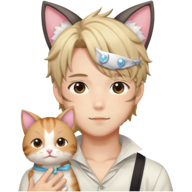 Shiny Blushing Cute Kawaii Handsome Shoujo Anime Man with Cat Ears Trending Style Cottagecore  emoji