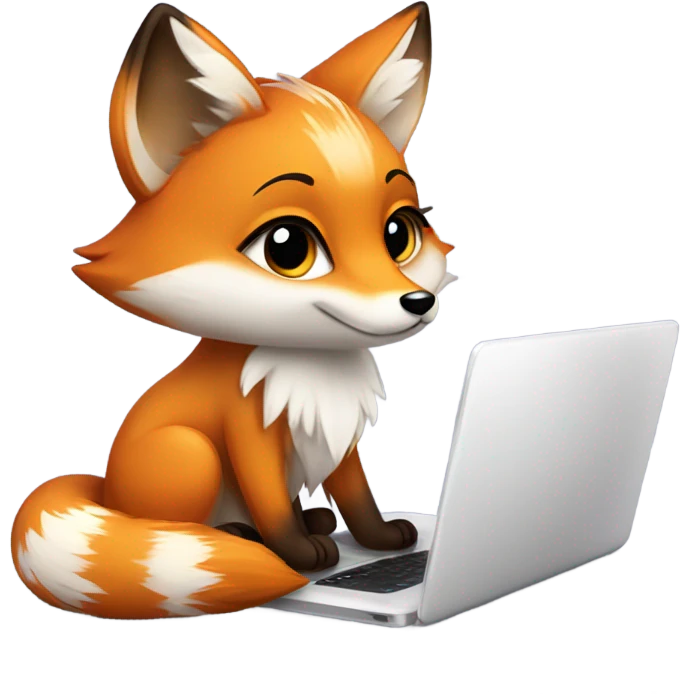 detailled kawaii fox on laptop emoji