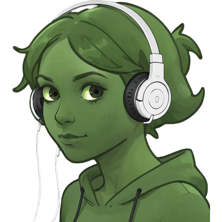 girl lying on bed comfortably listening to music with wired earphones emoji